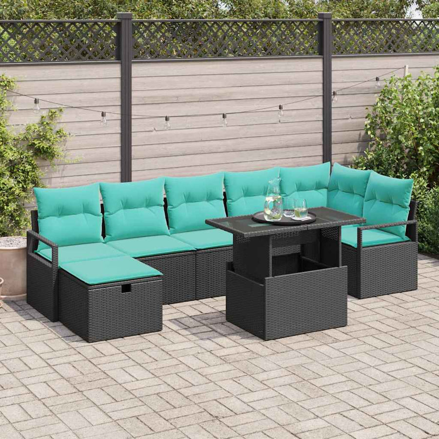 Tuin Sofa Set met kussen met opslag 8 pcs Zwart Poly riet