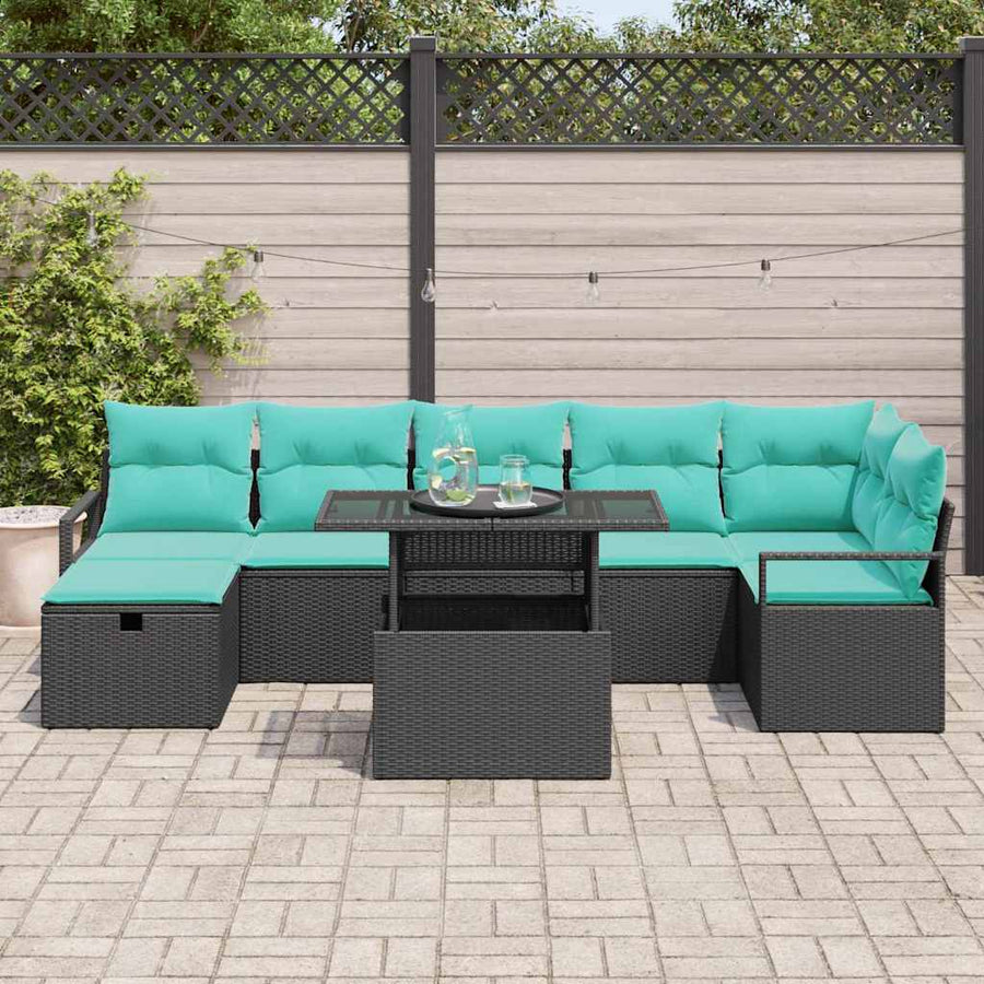 Tuin Sofa Set met kussen met opslag 8 pcs Zwart Poly riet