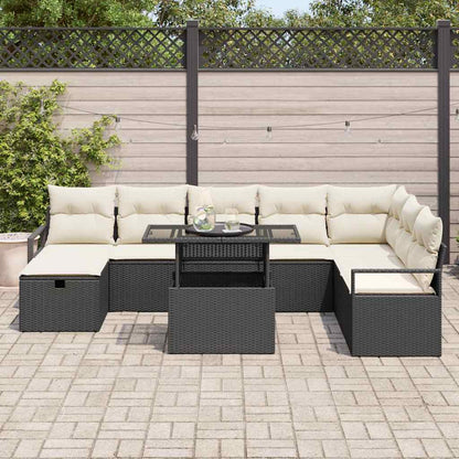 Tuin Sofa Set met kussen met opslag 9 pcs Zwart Poly riet