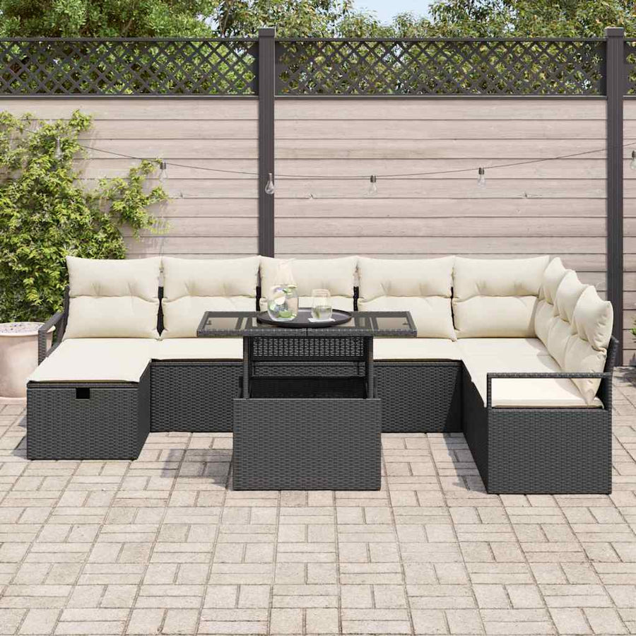 Tuin Sofa Set met kussen met opslag 9 pcs Zwart Poly riet
