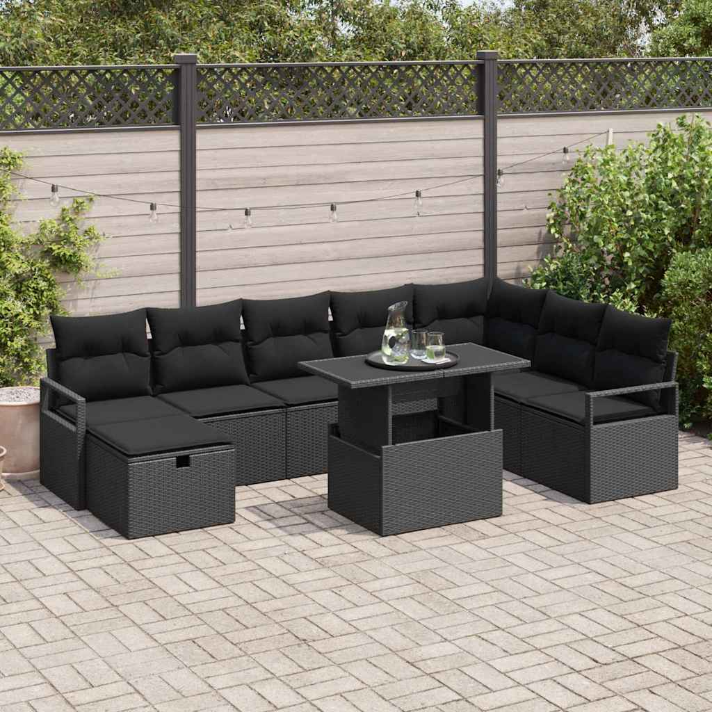 Tuin Sofa Set Met Kussen Met Opslag 9 Pcs Poly Riet Zwart Zwart