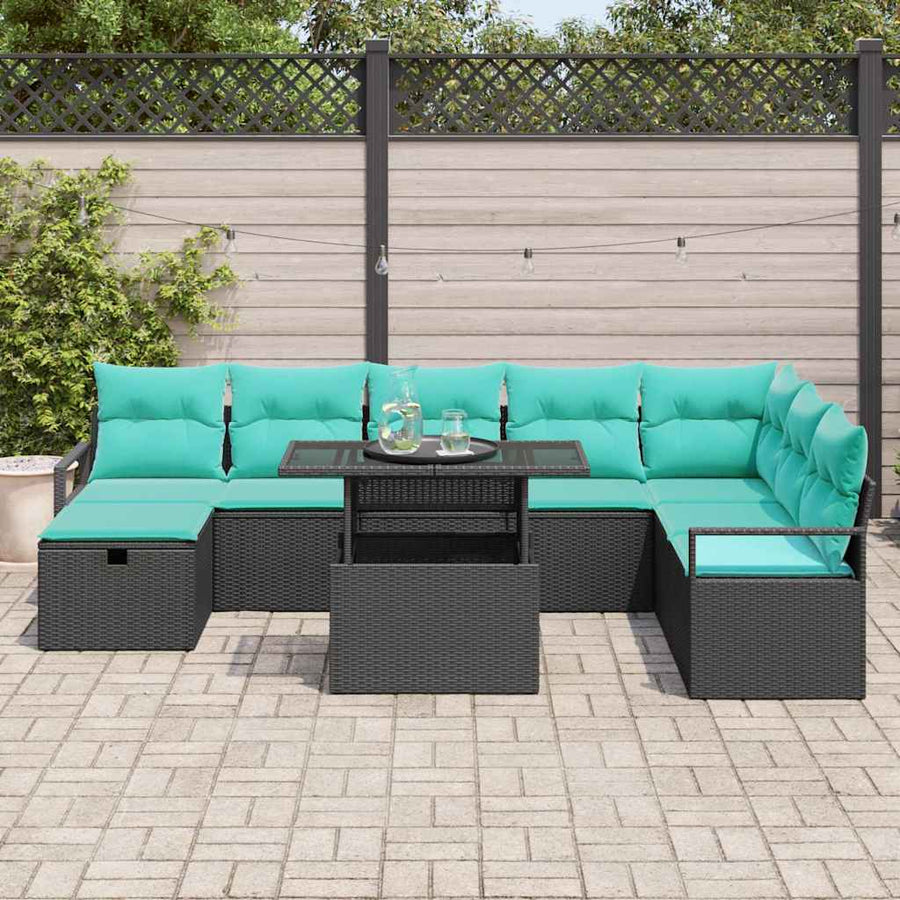 Tuin Sofa Set met kussen met opslag 9 pcs Zwart Poly riet