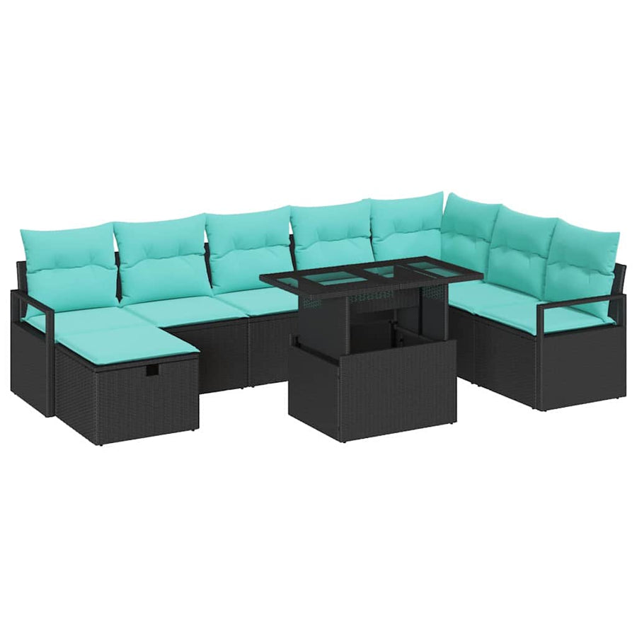 Tuin Sofa Set met kussen met opslag 9 pcs Zwart Poly riet