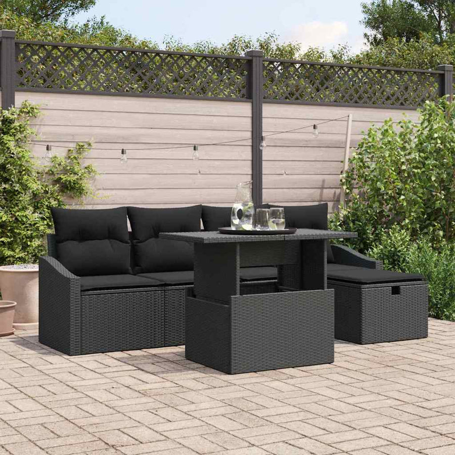 Tuin Sofa Set met kussen met opslag 6 pcs Zwart Poly riet