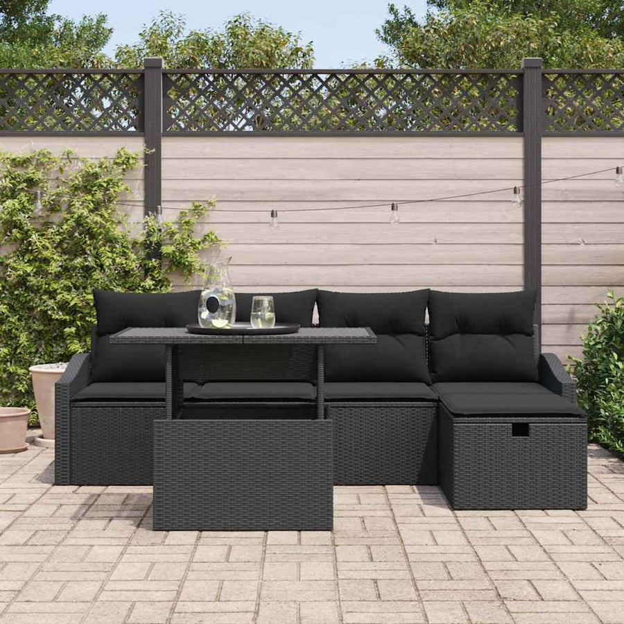 Tuin Sofa Set met kussen met opslag 6 pcs Zwart Poly riet