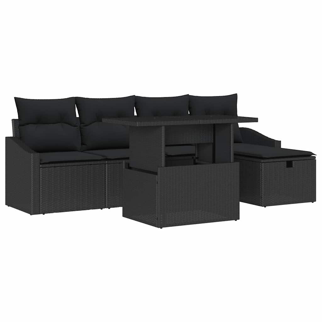Tuin Sofa Set met kussen met opslag 6 pcs Zwart Poly riet