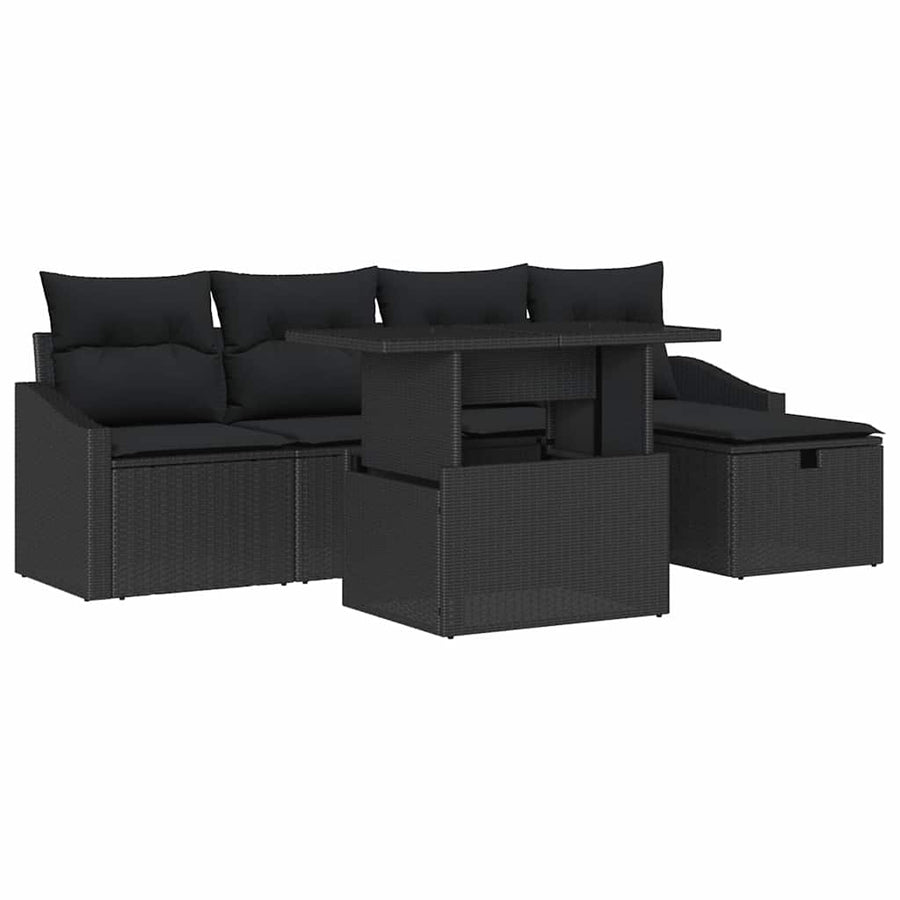 Tuin Sofa Set met kussen met opslag 6 pcs Zwart Poly riet