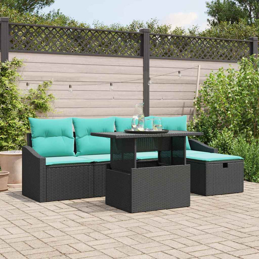 Tuin Sofa Set met kussen met opslag 6 pcs Zwart Poly riet