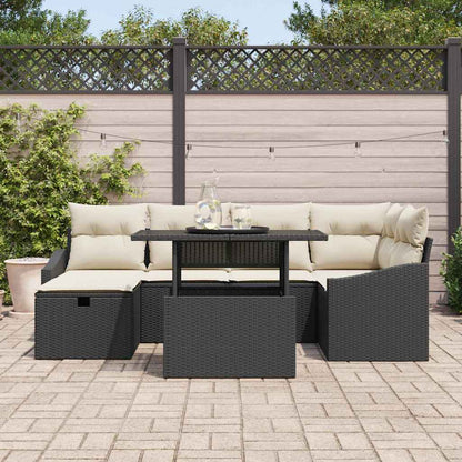 Tuin Sofa Set met kussen met opslag 7 pcs Zwart Poly riet