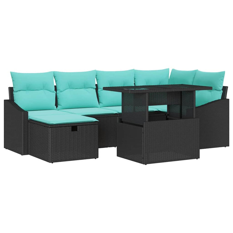 Tuin Sofa Set met kussen met opslag 7 pcs Zwart Poly riet