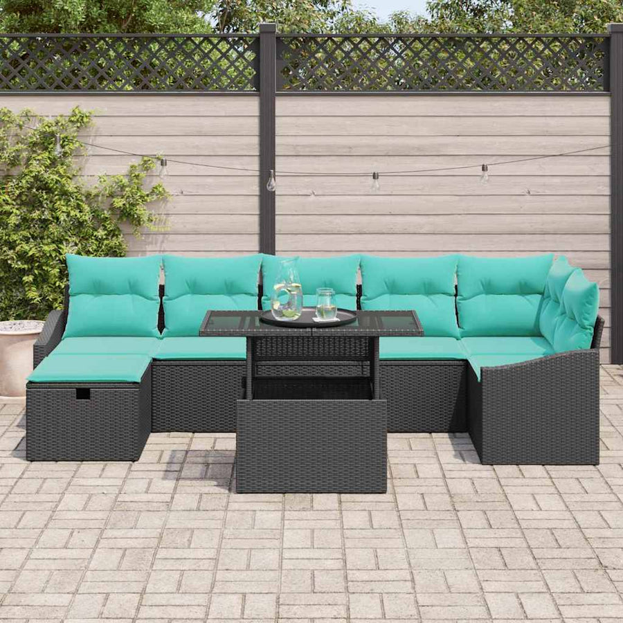 Tuin Sofa Set met kussen met opslag 8 pcs Zwart Poly riet