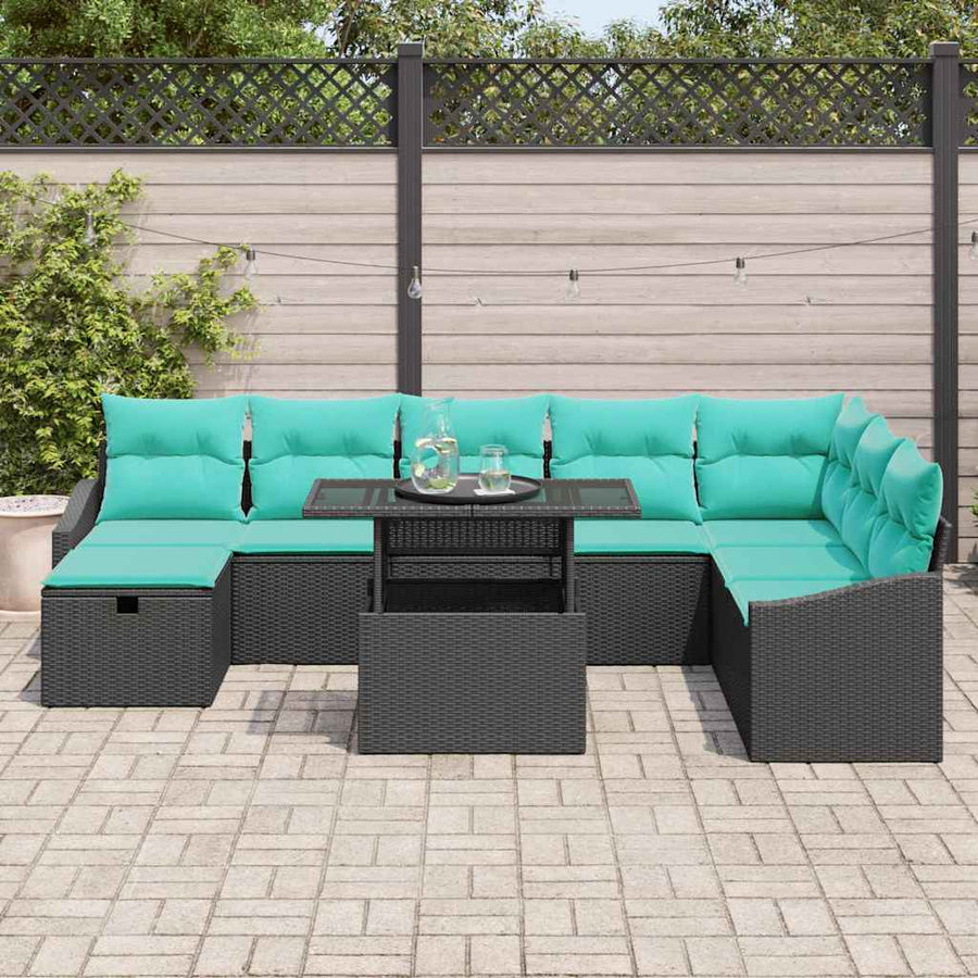 Tuin Sofa Set met kussen met opslag 9 pcs Zwart Poly riet