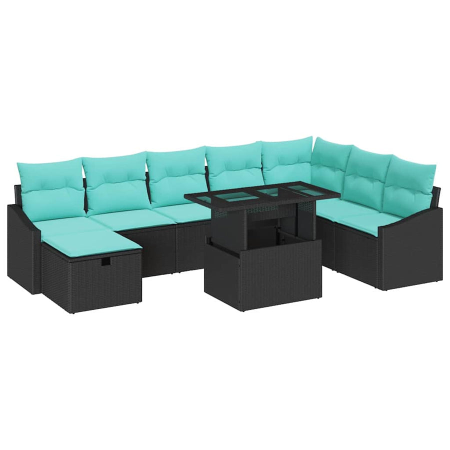 Tuin Sofa Set met kussen met opslag 9 pcs Zwart Poly riet