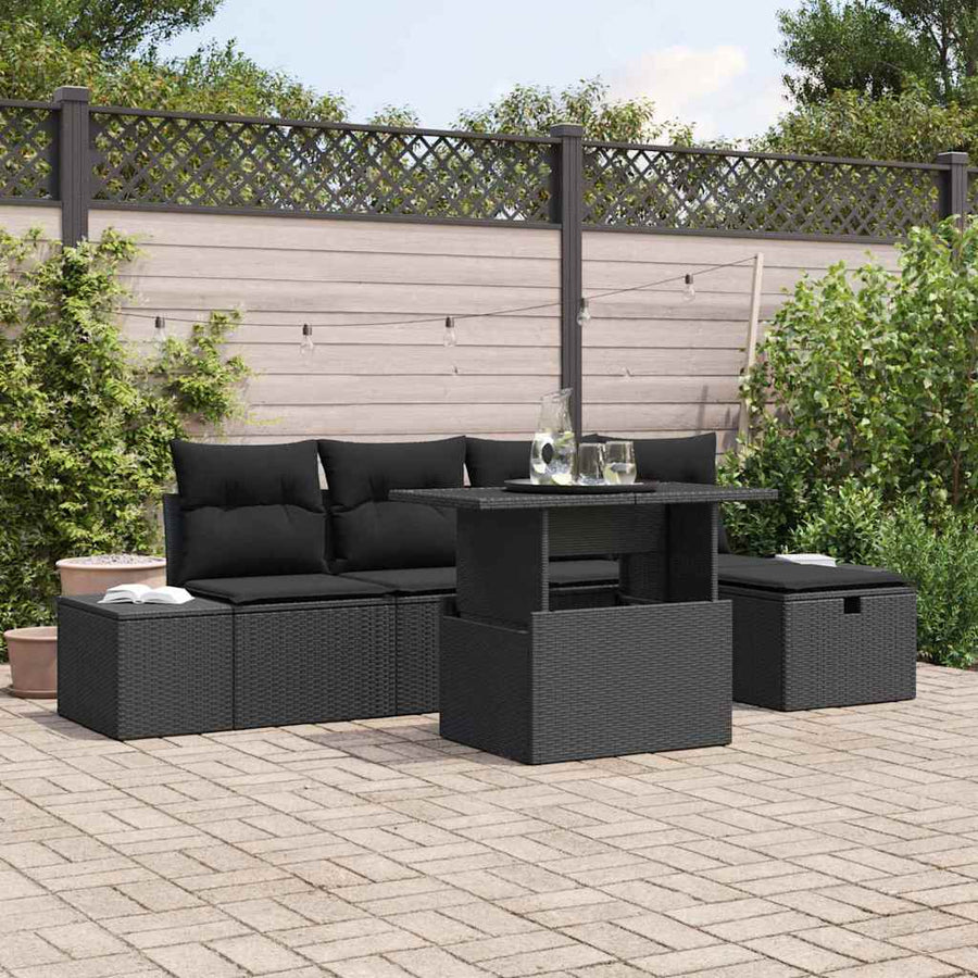 Tuin Sofa Set met kussen 6 pcs Zwart Poly riet