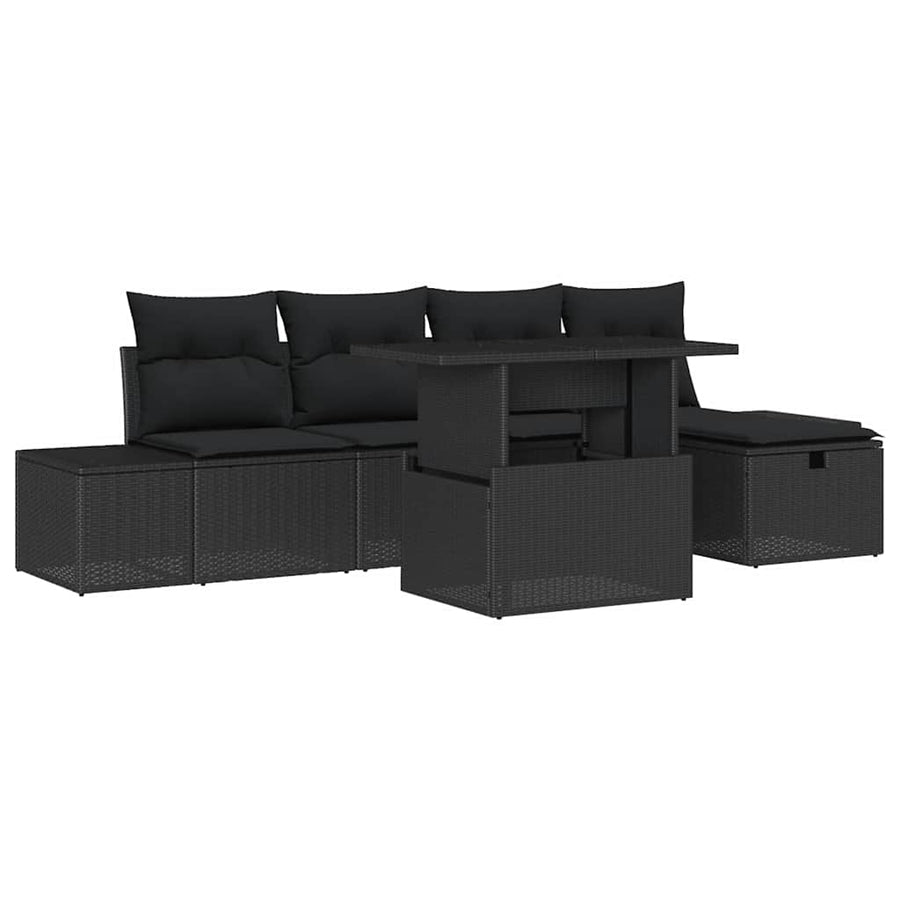 Tuin Sofa Set met kussen 6 pcs Zwart Poly riet