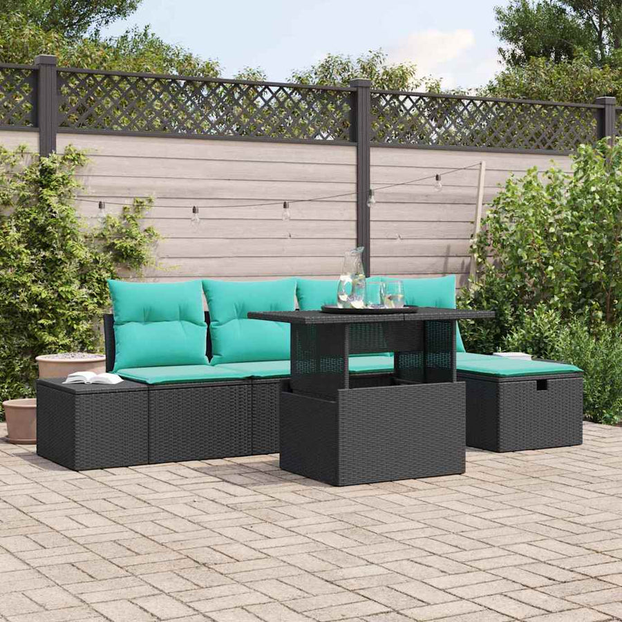 Tuin Sofa Set met kussen met opslag 6 pcs Zwart Poly riet