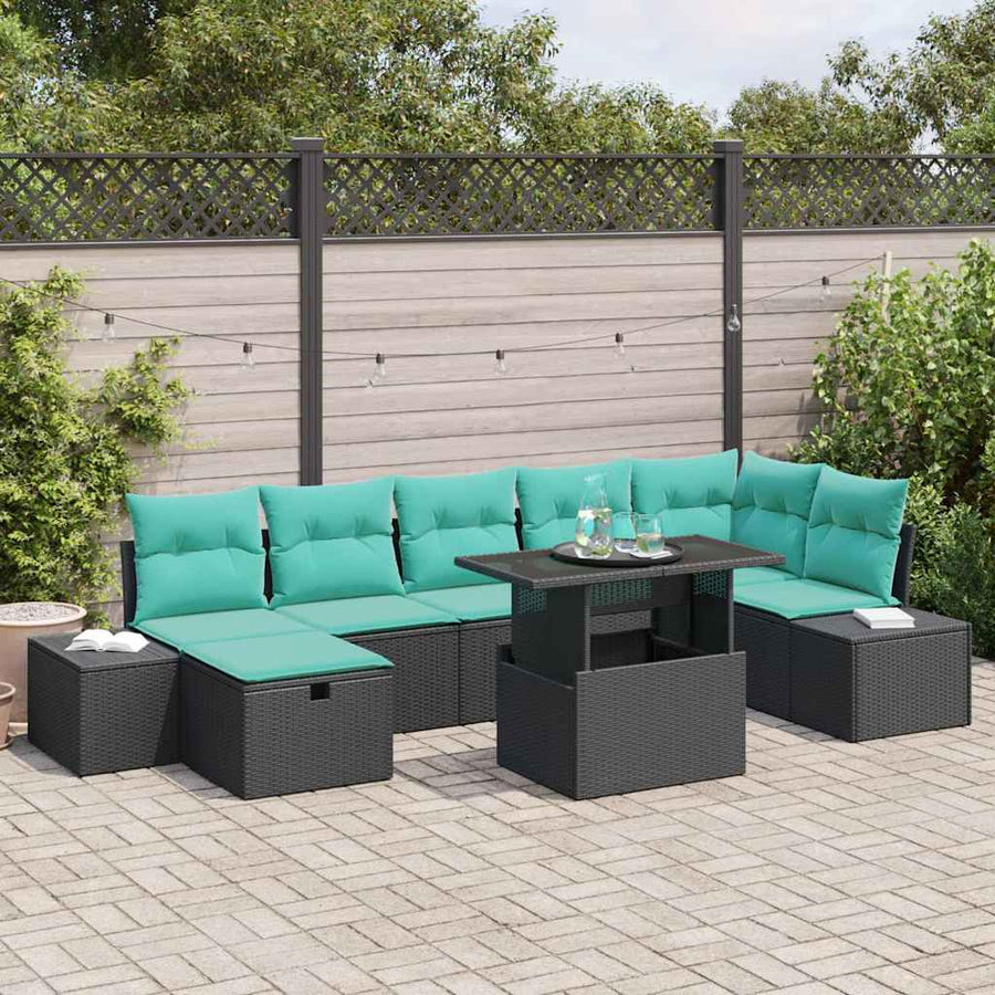 Tuin Sofa Set met kussen met opslag 8 pcs Zwart Poly riet