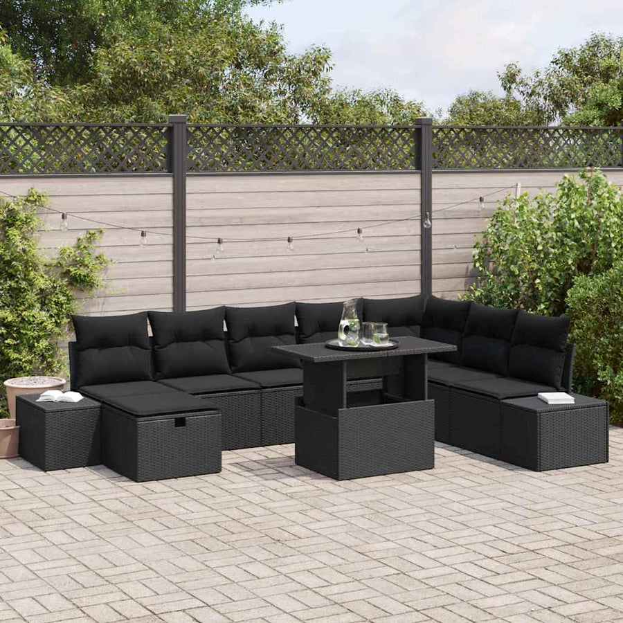Tuin Sofa Set 11 pcs Zwart Poly riet