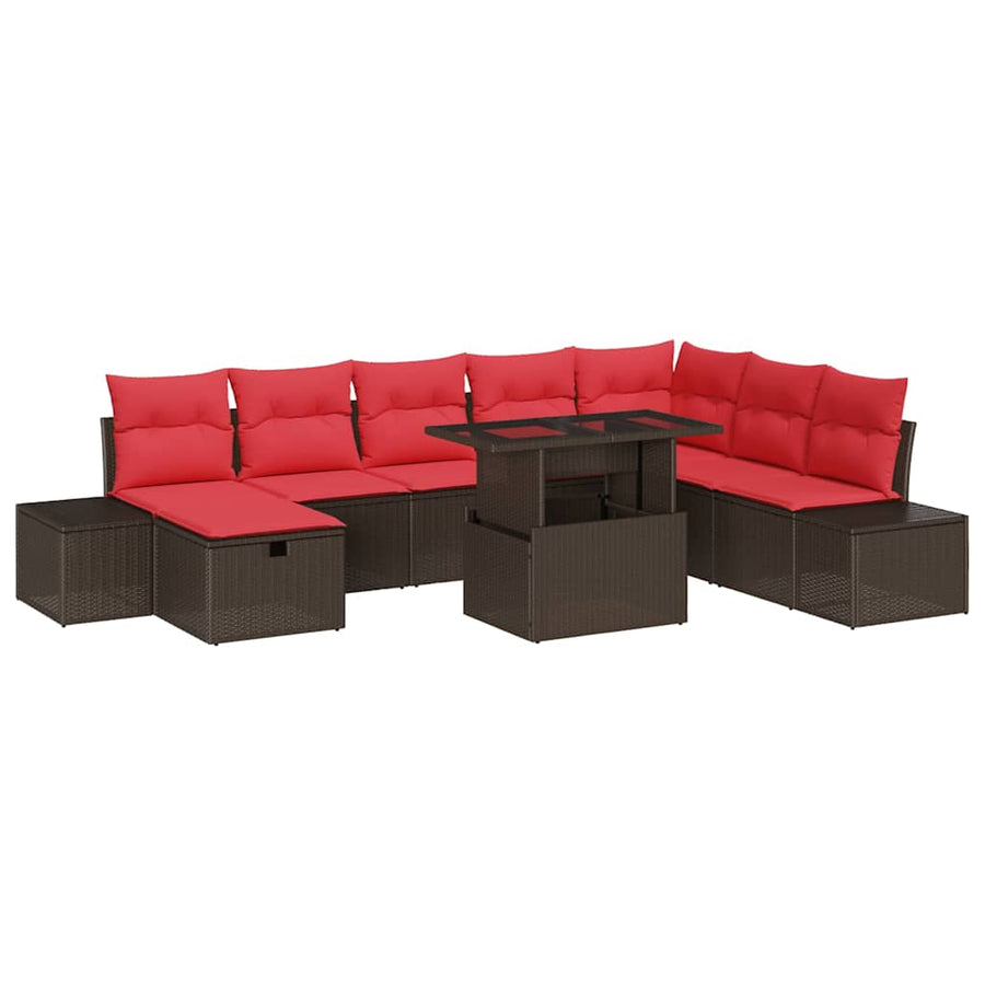 Tuin Sofa Set met kussen met opslag 9 pcs Bruin Poly riet