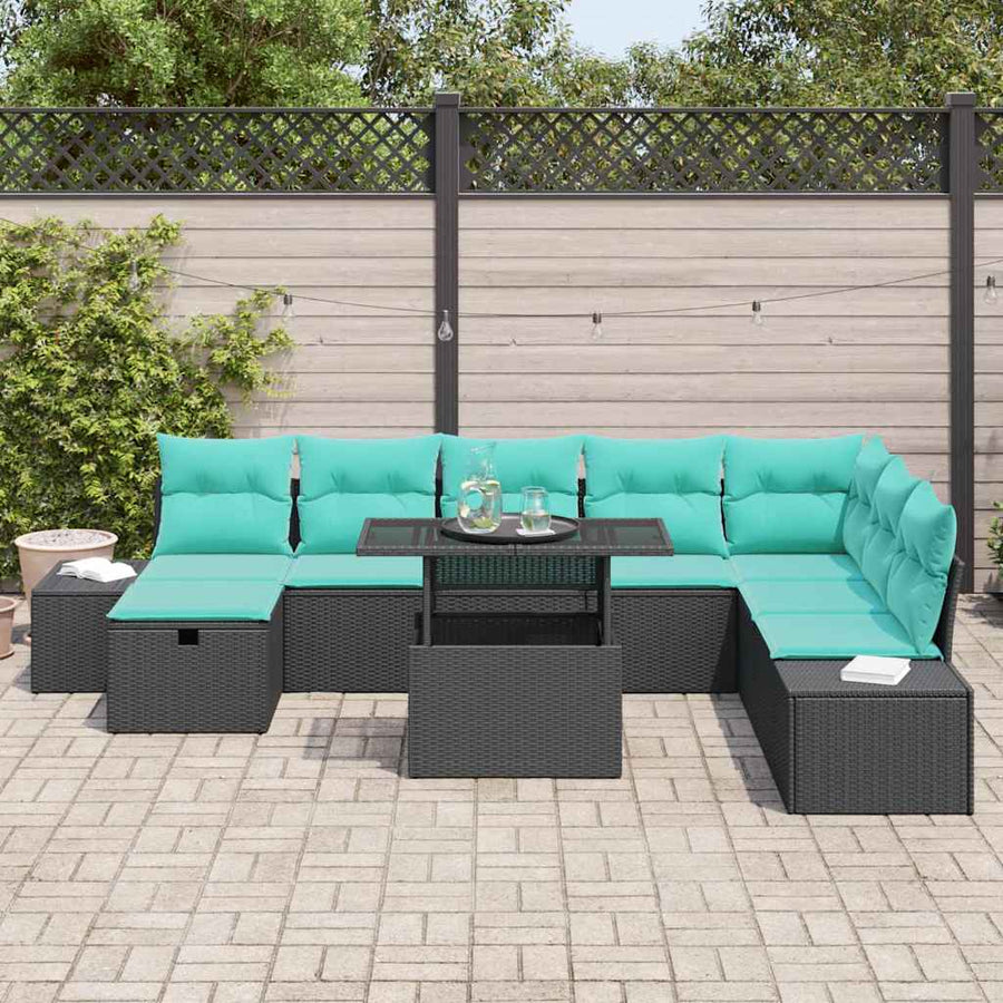 Tuin Sofa Set met kussen met opslag 9 pcs Zwart Poly riet