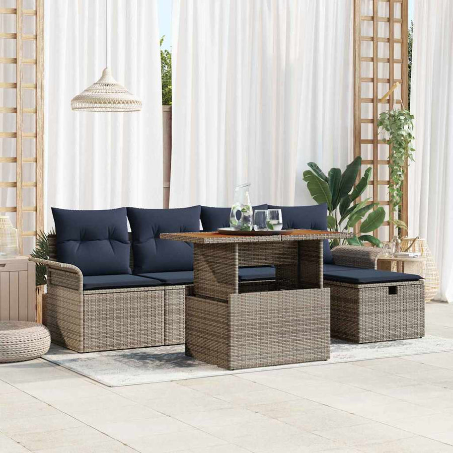 Tuinbankenset met kussen met opslag 6 pcs Grijs poly rattan