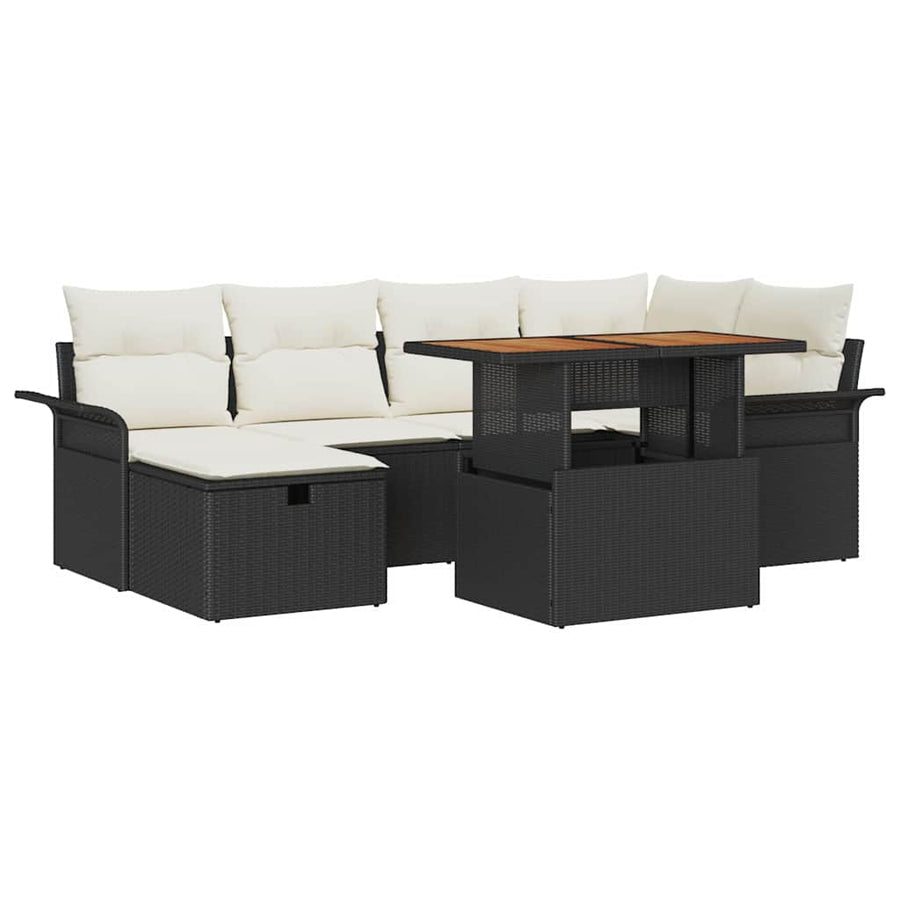 Tuinbankenset met kussen met opslag 7 pcs Zwart poly rattan