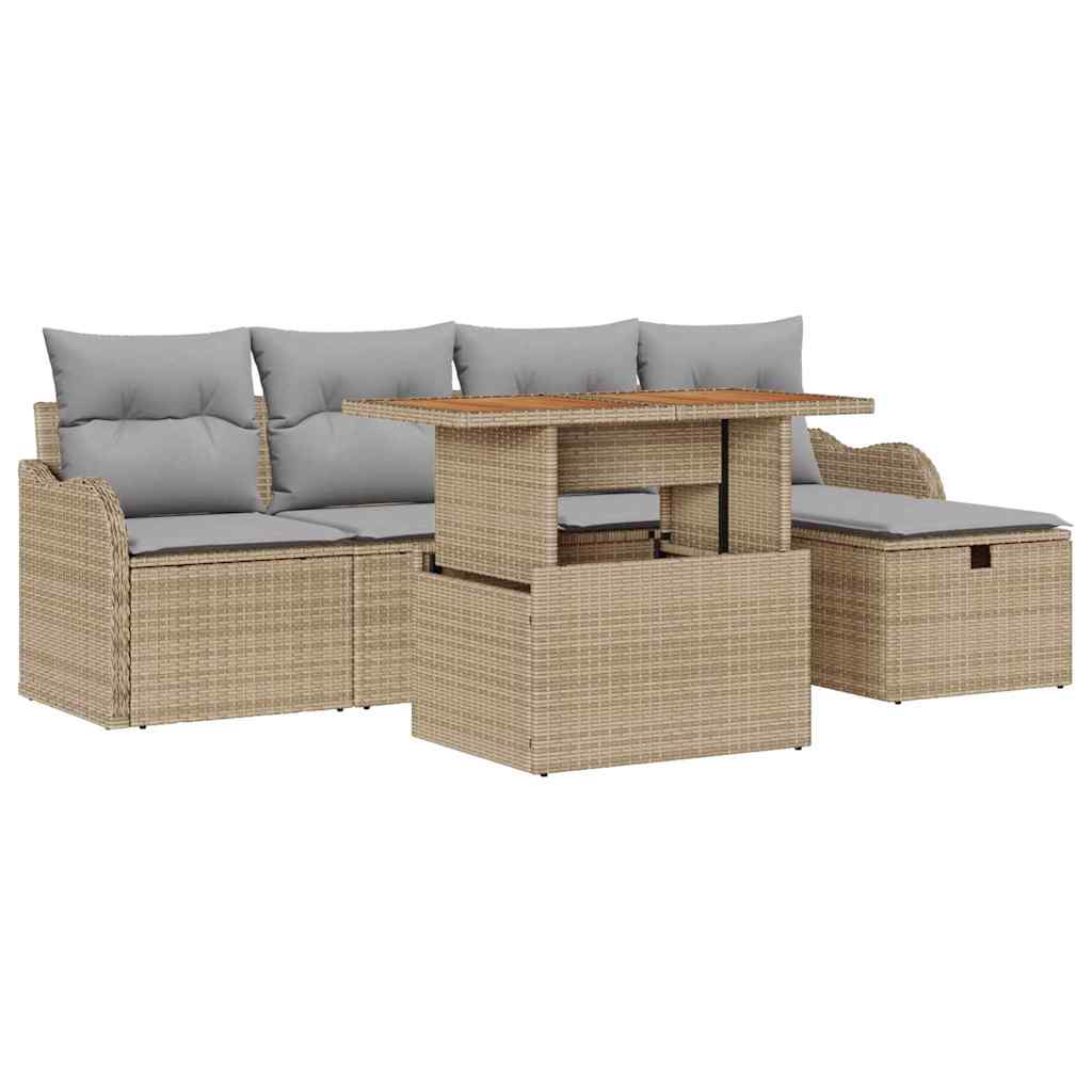 Tuinbankenset met kussen met opslag 6 pcs Beige poly rattan