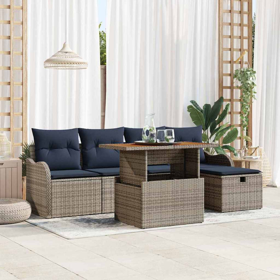 Tuinbankenset 6 st Grijs poly rattan