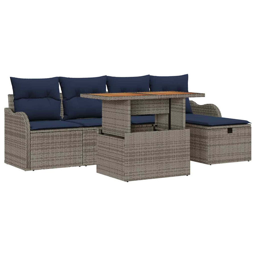 Tuinbankenset 6 st Grijs poly rattan