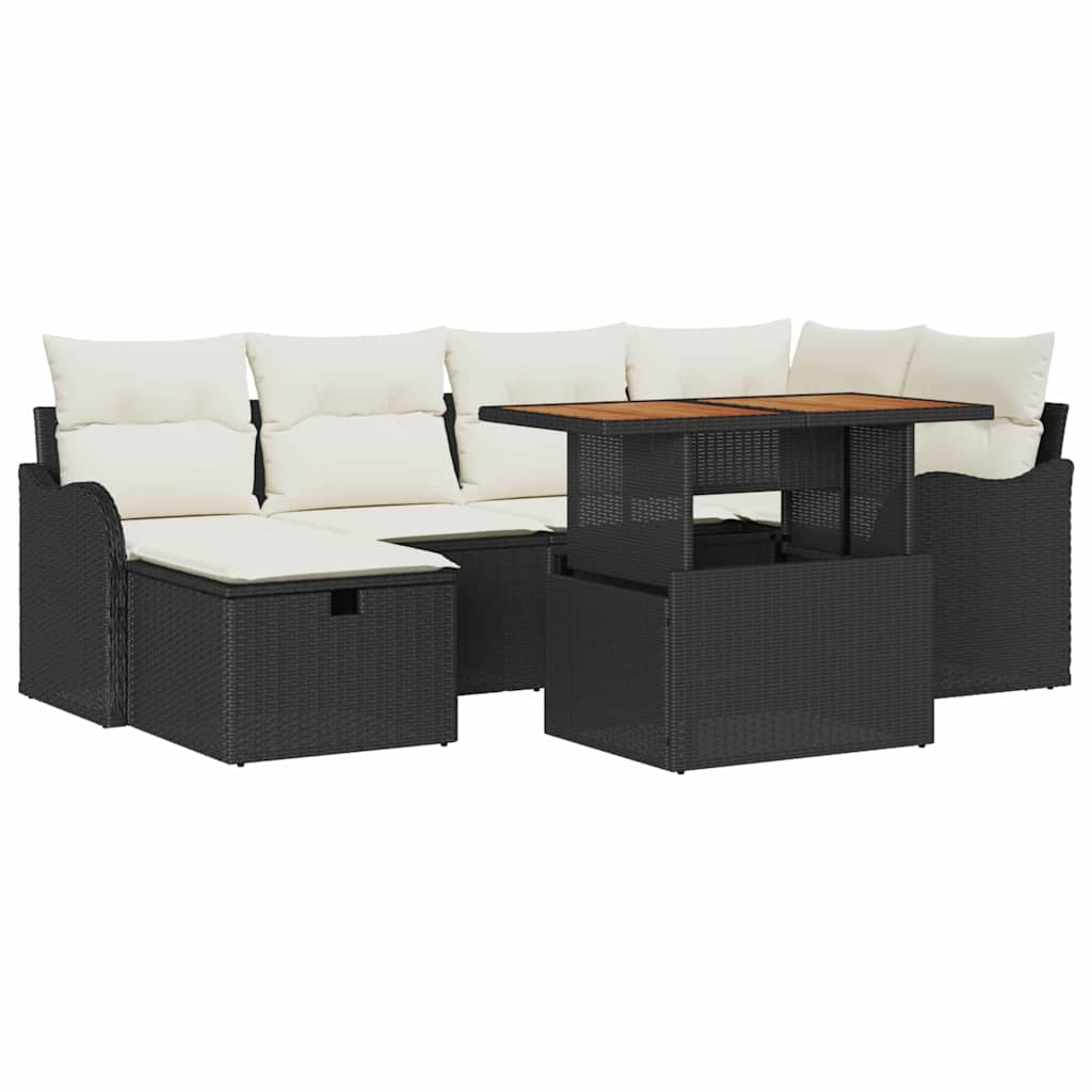Tuinbankenset met kussen met opslag 7 pcs Zwart poly rattan