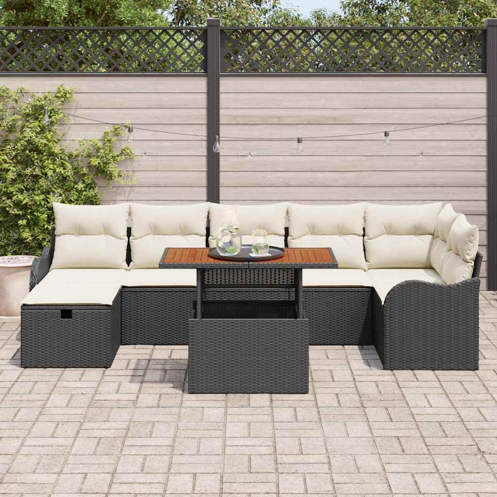 Tuinbankenset met kussen met opslag 8 pcs Zwart poly rattan