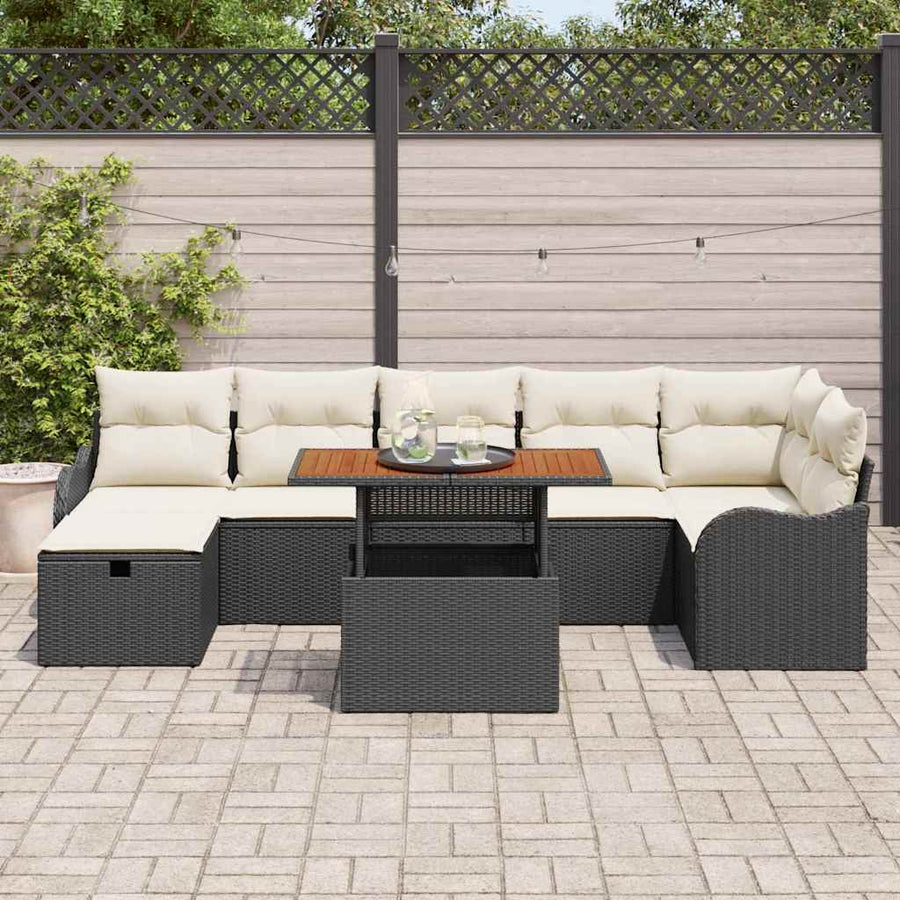 Tuinbankenset met kussen met opslag 8 pcs Zwart poly rattan