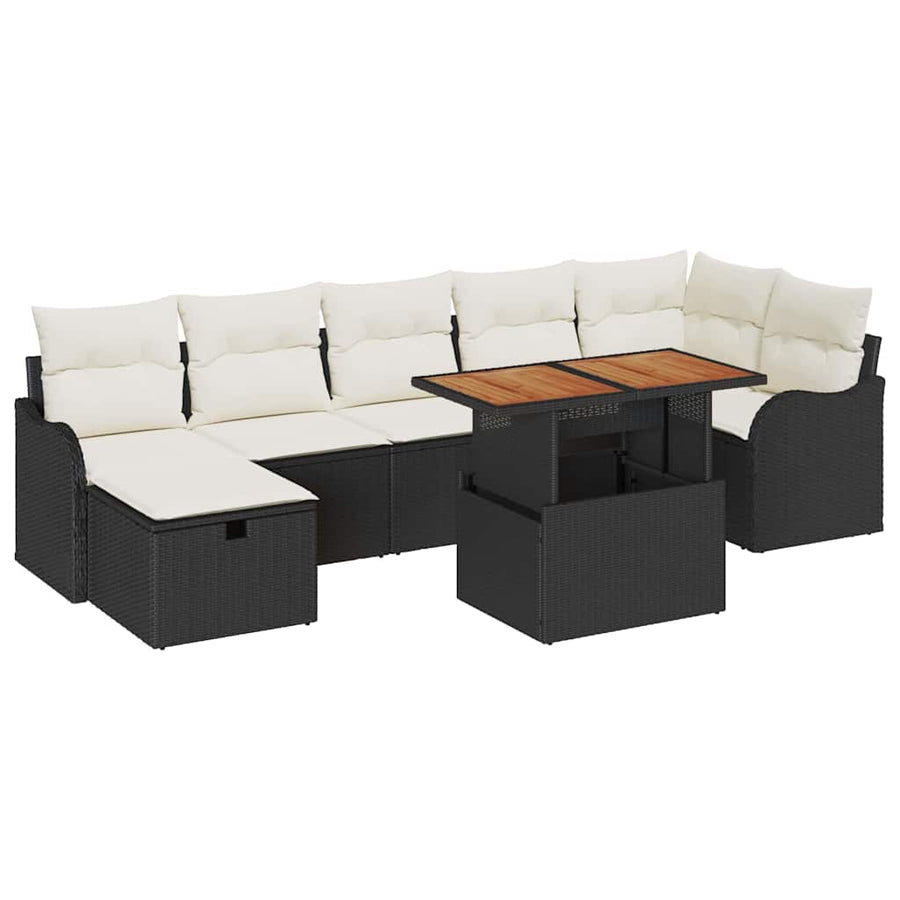 Tuinbankenset met kussen met opslag 8 pcs Zwart poly rattan
