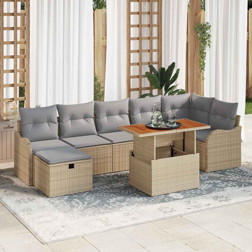 Tuinbankenset met kussen met opslag 8 pcs Beige poly rattan