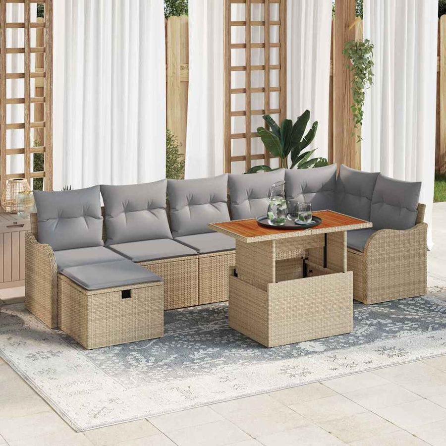 Tuinbankenset met kussen met opslag 8 pcs Beige poly rattan