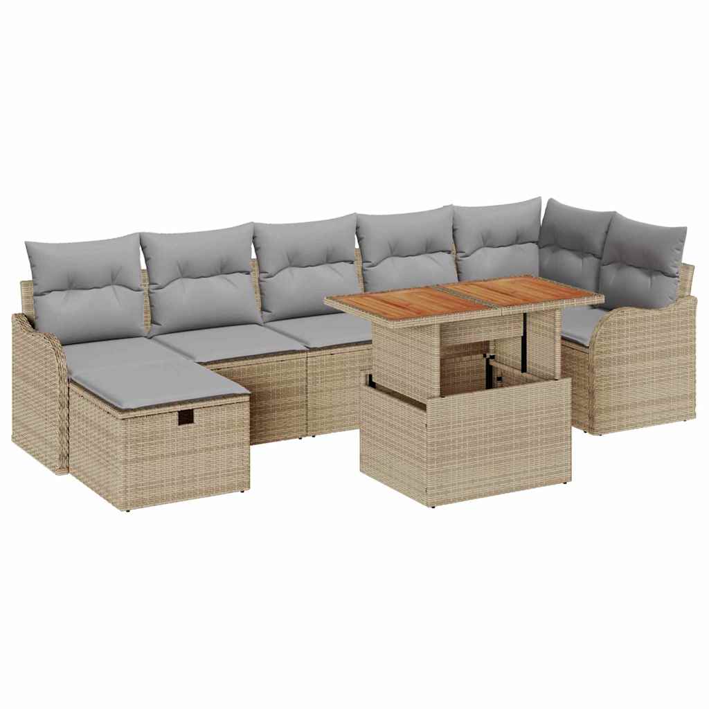 Tuinbankenset met kussen met opslag 8 pcs Beige poly rattan