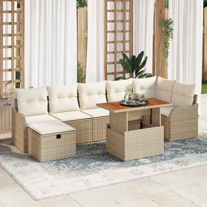 Tuinbankenset met kussen met opslag 8 pcs Beige poly rattan
