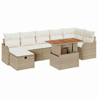 Tuinbankenset met kussen met opslag 8 pcs Beige poly rattan