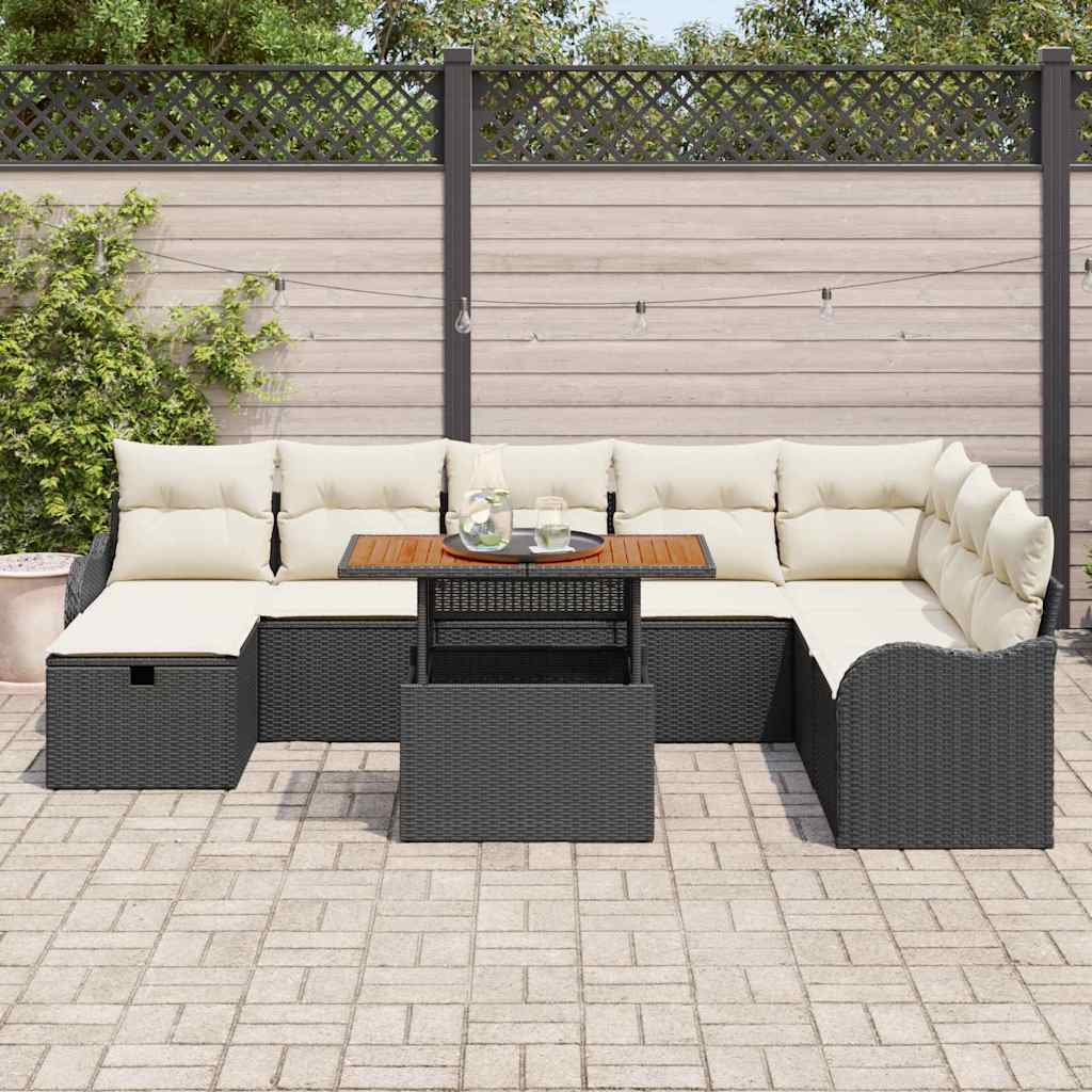 Tuinbankenset met kussen met opslag 9 pcs Zwart poly rattan