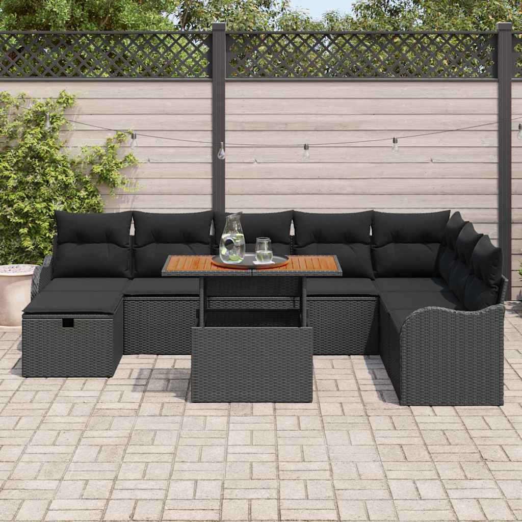 Tuinbankenset met kussen met opslag 9 pcs Zwart poly rattan