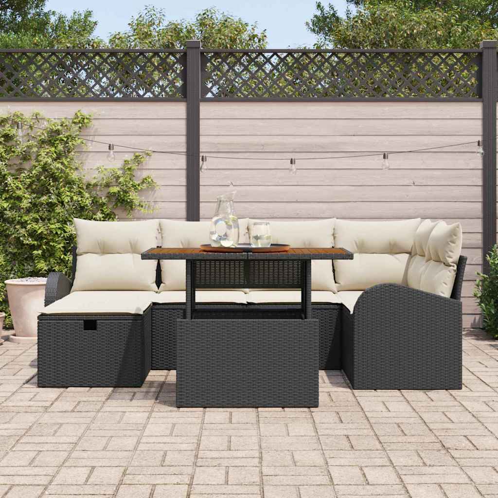 Tuinbankenset met kussen met opslag 7 pcs Zwart poly rattan