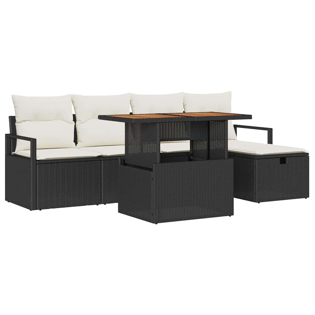 Tuinbankenset met kussen met opslag 6 pcs Zwart poly rattan
