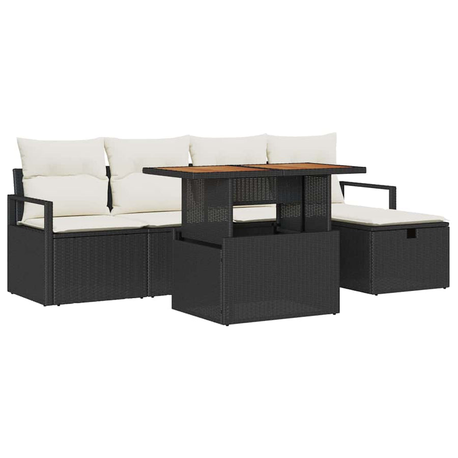Tuinbankenset met kussen met opslag 6 pcs Zwart poly rattan