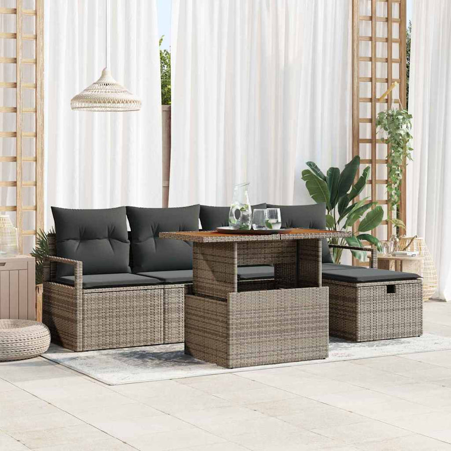Tuin Sofa Set Met Kussen Met Opslag 6 Pcs Poly Riet Grijs Donkergrijs