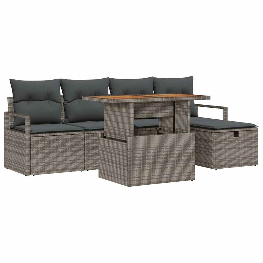 Tuin Sofa Set Met Kussen Met Opslag 6 Pcs Poly Riet Grijs Donkergrijs