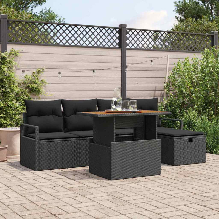 Tuin Sofa Set Met Kussen Met Opslag 6 Pcs Poly Riet Zwart Zwart