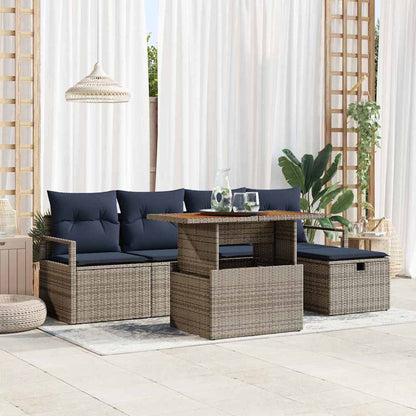Tuinbankenset met kussen met opslag 6 pcs Grijs poly rattan
