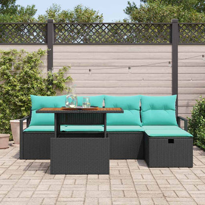 Tuinbankenset met kussen met opslag 6 pcs Zwart poly rattan
