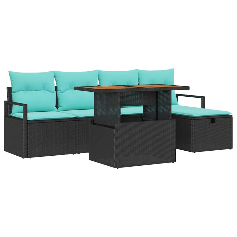 Tuinbankenset met kussen met opslag 6 pcs Zwart poly rattan