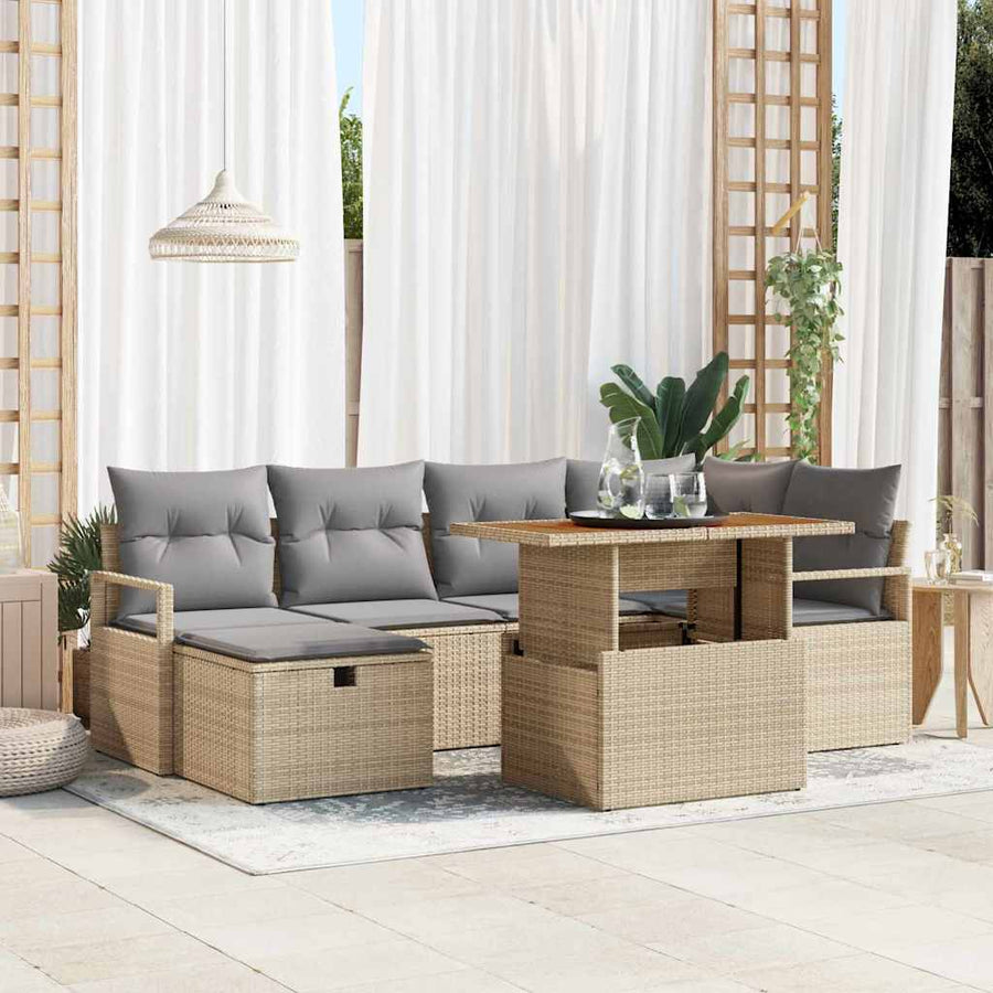 Tuinbankenset met kussen met opslag 7 pcs Beige poly rattan